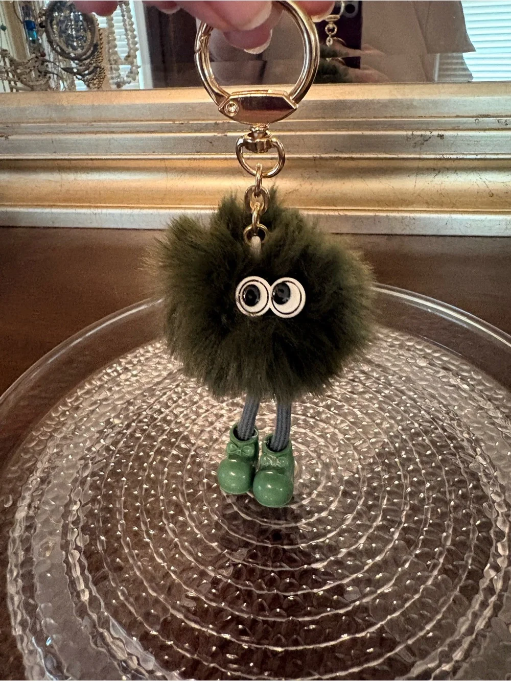 Fuzzy Pom Pom Keychain with Green Boots - Charm Key & Card Holder
